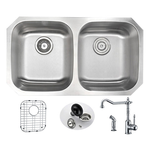 ANZZI MOORE Undermount 32 in. Double Bowl Kitchen Sink with Locke Faucet in Polished Chrome