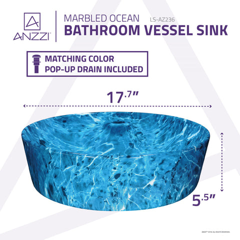 ANZZI Marbled Series Ceramic Vessel Sink in Marbled Ocean Finish