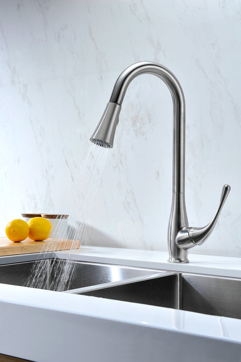 Singer Series Single-Handle Pull-Down Sprayer Kitchen Faucet in Brushed Nickel