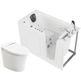 ANZZI Series 30 in. x 60 in. Right Drain Quick Fill Walk-In Whirlpool and Air Tub with Fast Drain and Smart Bidet Toilet
