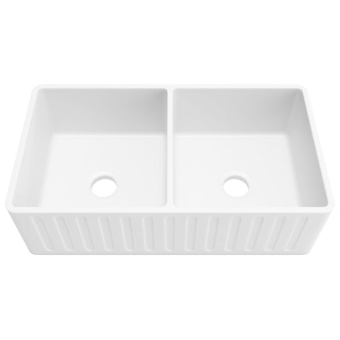 K-AZ227-2B - ANZZI Roine Farmhouse Reversible Apron Front Solid Surface 33 in. 50/50 Basin Kitchen Sink in White