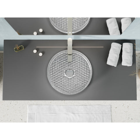 LS-AZ908 - ANZZI Celeste Round Clear Glass Vessel Bathroom Sink with Faceted Pattern