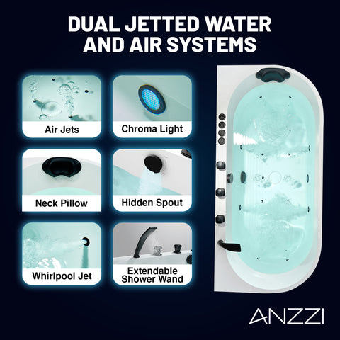 Stone Bell Flatbottom Freestanding Whirlpool and Air Bathtub with Center Drain and Faucet in Various Colors