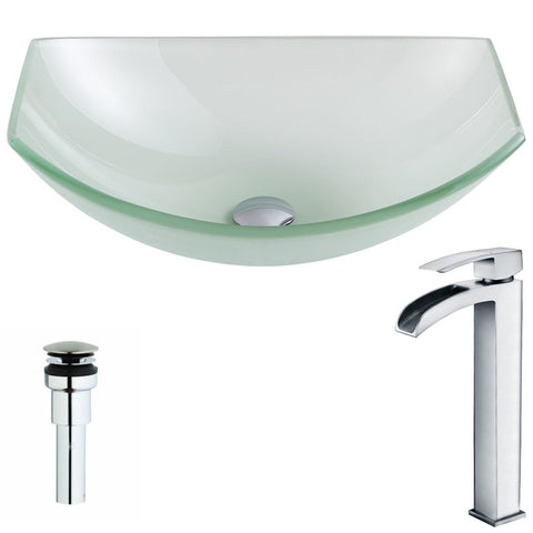 LSAZ085-097 - ANZZI Pendant Series Deco-Glass Vessel Sink in Lustrous Frosted with Key Faucet in Polished Chrome