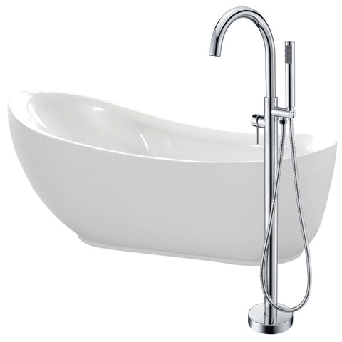 FTAZ090-0025C - ANZZI Talyah 71 in. Acrylic Flatbottom Non-Whirlpool Bathtub in White with Kros Faucet in Polished Chrome