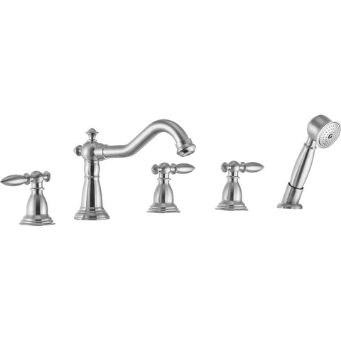 FR-AZ091BN-R - ANZZI Patriarch 2-Handle Deck-Mount Roman Tub Faucet with Handheld Sprayer in Brushed Nickel