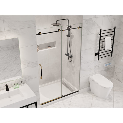 SD-AZ13-01MBBG - ANZZI Madam Series 76-in. x 48-in. Frameless Sliding Shower Door in Matte Black/Brushed Gold