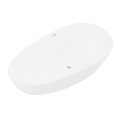 ANZZI Makot 5.6 ft. Man-Made Stone Center Drain Freestanding Bathtub in Matte White