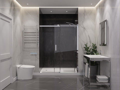 48 in. x 76 in. Frameless Sliding Shower Door with Handle in Chrome