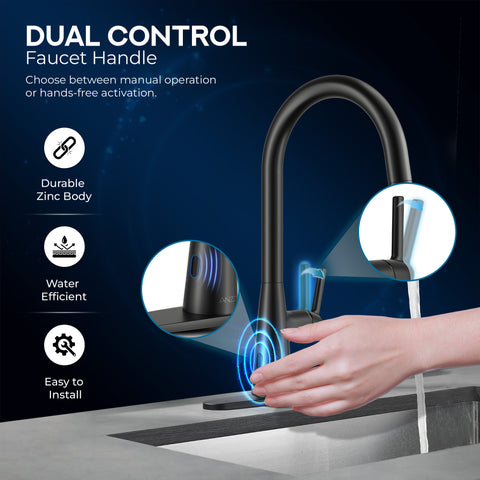 Modern 16 in. 1-Handle Touchless Pull-Down Kitchen Faucet in Matte Black with Motion Sensor and Dual Spray Modes