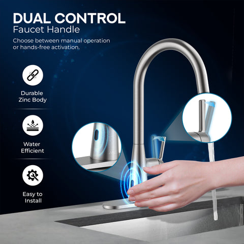 Modern 16 in. 1-Handle Touchless Pull-Down Kitchen Faucet in Brushed Nickel with Motion Sensor and Dual Spray Modes