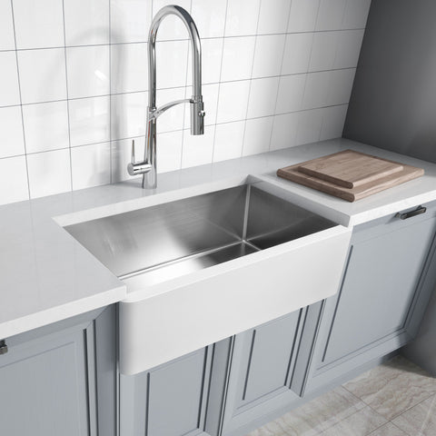 K-AZ270-A1 - ANZZI Nepal Series Farmhouse Solid Surface 33 in. 0-Hole Single Bowl Kitchen Sink with Stainless Steel Interior in Matte White