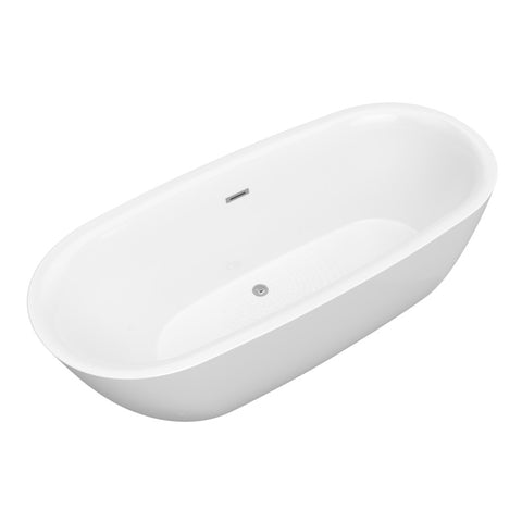 FT-AZ411-59 - ANZZI Britt Series 59 in. x 30 in. Flat Bottom Acrylic Freestanding Soaking Bathtub with Center Drain in Glossy White