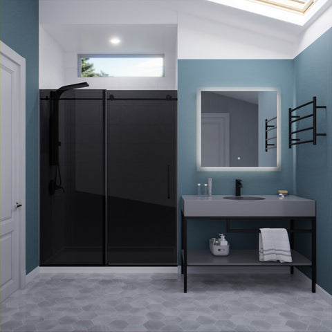 SD-AZ8077-02MBT - ANZZI Leon Series 60 in. by 76 in. Frameless Sliding Shower Door in Matte Black with Tinted Glass