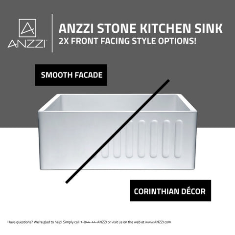 ANZZI Roine Farmhouse Reversible Apron Front Solid Surface 24 in. Single Basin Kitchen Sink