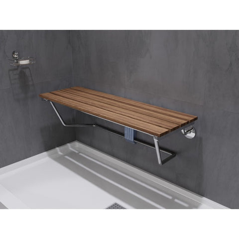 SSP-SS-D-CH - SteamSpa Two Person 35 in. Teak Wood Wall Mounted Folder Shower Seat in Chrome Trim