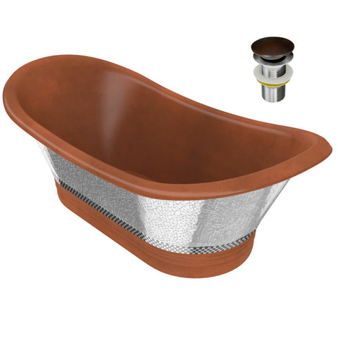 BT-003 - ANZZI Theodosius 68 in. Handmade Copper Double Slipper Flatbottom Non-Whirlpool Bathtub in Polished Antique Copper