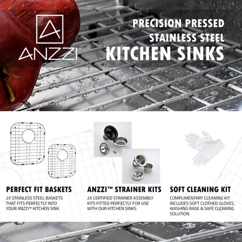 ANZZI Moore Undermount Stainless Steel 32 in. 0-Hole 60/40 Double Bowl Kitchen Sink in Brushed Satin