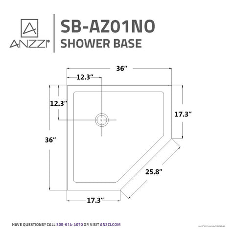 ANZZI 36 in. x 36 in. Neo-Angle Double Threshold Shower Base in White