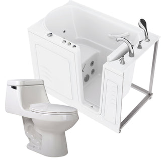 ANZZI Series 30 in. x 53 in. Right Drain Quick Fill Walk-In Whirlpool Tub with Fast Drain in White and Soft Close Toilet