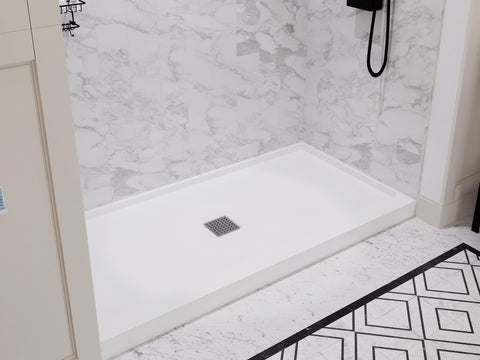 Alexander 60 in. L x 32 in. W Alcove Shower Pan Base with Center Drain in Glossy White Marine Acrylic