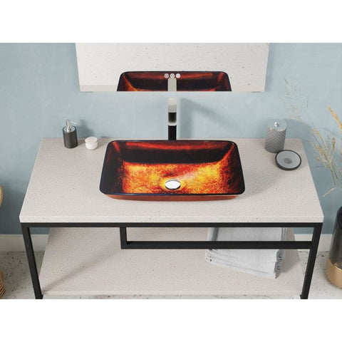 LS-AZ901 - ANZZI Paradiso Series 22 in. Rectangular Bathroom Vessel Sink in Celestial Bronze Finish Glass with Chrome Pop-Up Drain