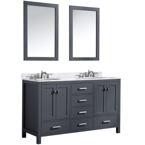 VT-MRCT0060-GY - ANZZI Chateau 60 in. W x 22 in. D Bathroom Bath Vanity Set in Gray with Carrara Marble Top with White Sink