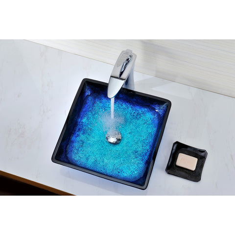 S128 - ANZZI Kuku Series Deco-Glass Vessel Sink in Blazing Blue