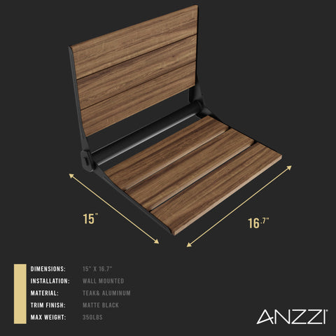 ANZZI Isle 17 in. Teak Wall Mounted Folding Shower Seat