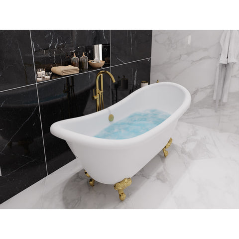 ANZZI Falco 5.8 ft. Claw Foot One Piece Acrylic Freestanding Soaking Bathtub in Glossy White with Brushed Gold Feet