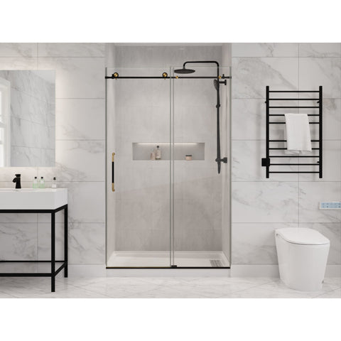 SD-AZ13-01MBBG - ANZZI Madam Series 76-in. x 48-in. Frameless Sliding Shower Door in Matte Black/Brushed Gold