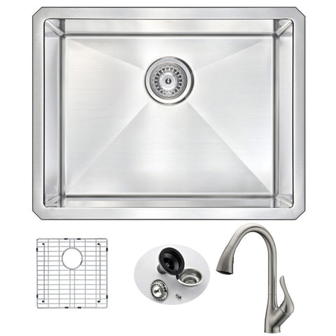 KAZ2318-031B - ANZZI VANGUARD Undermount 23 in. Single Bowl Kitchen Sink with Accent Faucet in Brushed Nickel