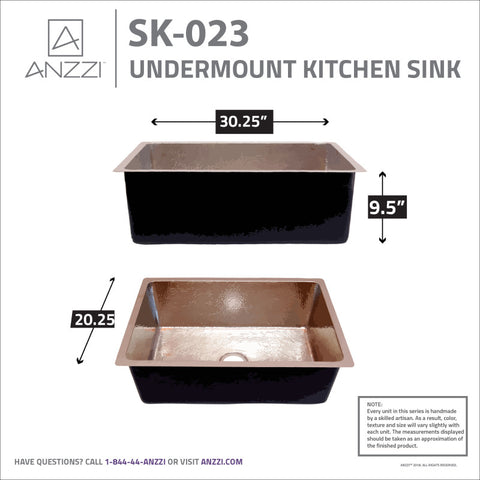 ANZZI Tereus Drop-in Handmade Copper 30 in. 0-Hole Single Bowl Kitchen Sink in Hammered Nickel