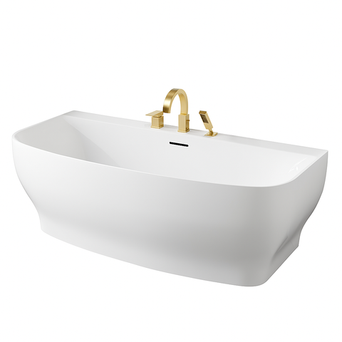 Bank Series 65 in. x 31 in. Flat Bottom Acrylic Freestanding Soaking Bathtub with Center Drain and Faucet