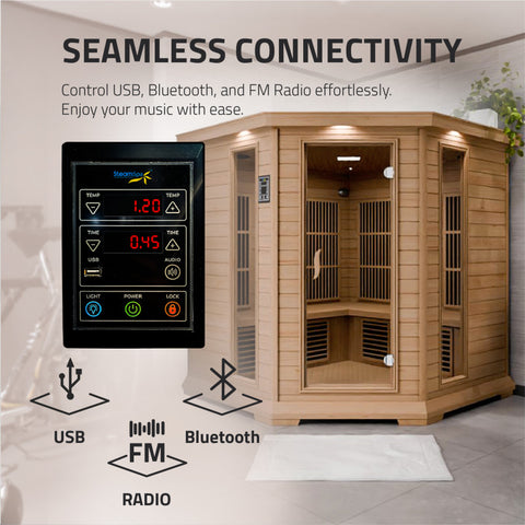 Mauritius 5-Person Carbon FAR Infrared Hemlock Wooden Indoor Home Sauna Room with LED Touch Control Panel