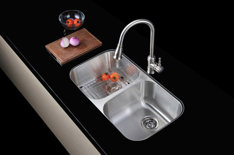 Moore Series 14.625 in. Undermount Double Bowl 16 Gauge Brushed Satin Finish Stainless Steel Kitchen Sink with Drain