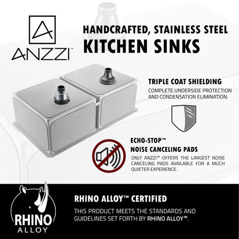 ANZZI VANGUARD Undermount 32 in. Double Bowl Kitchen Sink with Singer Faucet in Polished Chrome