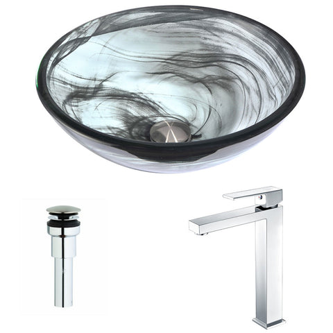 LSAZ054-096 - ANZZI Mezzo Series Deco-Glass Vessel Sink in Slumber Wisp with Enti Faucet in Polished Chrome