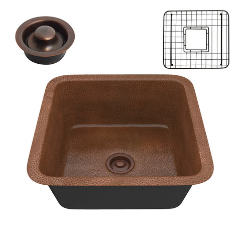 SK-026 - ANZZI Malta Series 19 in. Drop-in Single Bowl 16 Gauge Hammered Copper Finish Kitchen Sink with Stopper and Grid Included