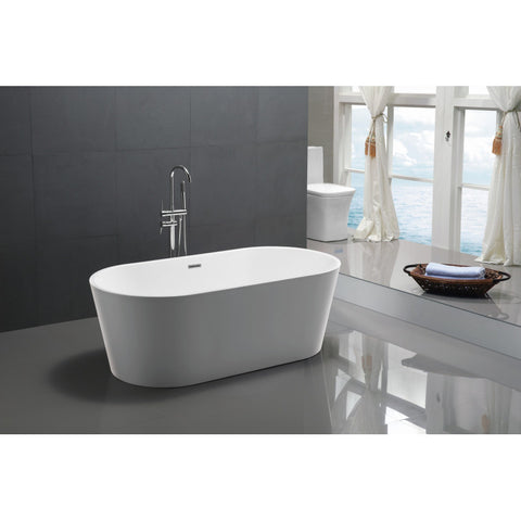 ANZZI Chand 55 in. Acrylic Flatbottom Freestanding Bathtub in White