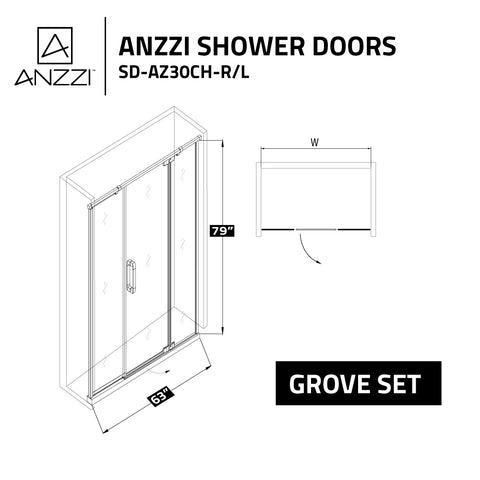 Grove Series 63 in. x 78.74 in. H Hinged Semi-Frameless Shower Door in Chrome  with Tsunami Guard Tempered Glass
