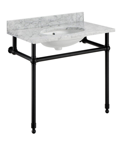 Verona 34.5 in. Console Sink in Matte Black with Carrara White Counter Top