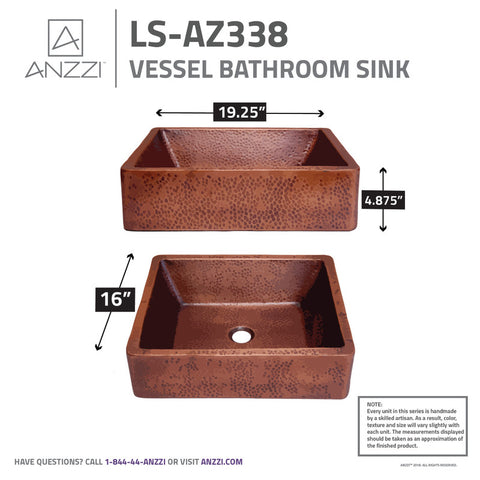 ANZZI Tidal 19 in. Handmade Vessel Sink in Hammered Antique Copper