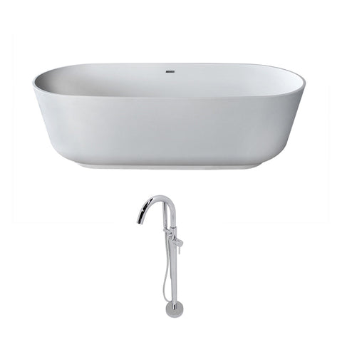 FT511-0025 - ANZZI Sabbia 5.9 ft. Solid Surface Classic Soaking Bathtub in Matte White and Kros Faucet in Chrome