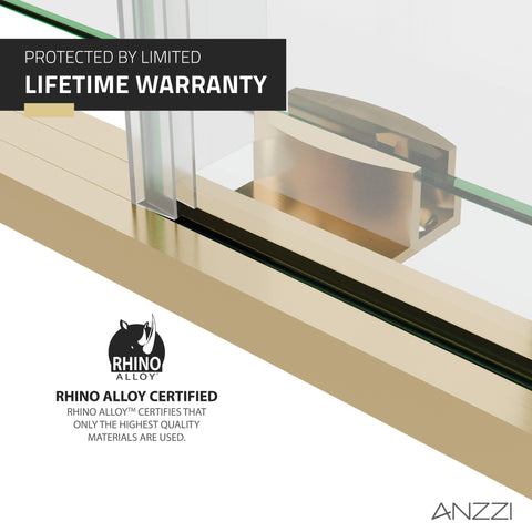 Ozean Series 44 to 48 in. x 76 in. Frameless Shower Door with Sliding in Brushed Gold with Tsunami Guard Tempered Clear Glass