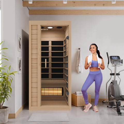 Lucia 1- Person Indoor Hemlock Wooden Carbon FAR Infrared Home Sauna Room with LED Touch Control Panel and Heater