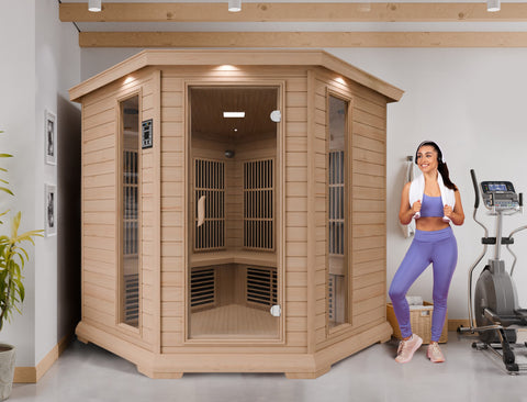 Mauritius 5-Person Carbon FAR Infrared Hemlock Wooden Indoor Home Sauna Room with LED Touch Control Panel