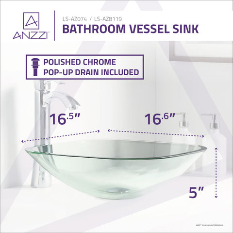 ANZZI Cadenza Series Deco-Glass Vessel Sink in Lustrous Clear