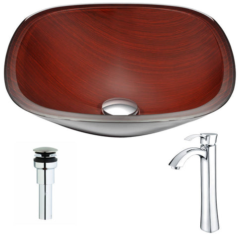 LSAZ066-095 - ANZZI Cansa Series Deco-Glass Vessel Sink in Rich Timber with Harmony Faucet in Chrome