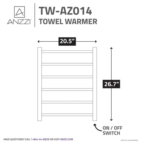 ANZZI Charles Series 6-Bar Stainless Steel Wall Mounted Electric Towel Warmer Rack